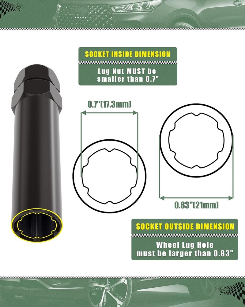 glorider Small 6 Point Spline Lug Nuts Key Tuner Socket Tool -Diameter Lock Lug Nut Key Compatible with 3/4" (19mm) and 13/16" (21mm) Hex Replacement Socket M12x1.5, M12x1.25, 1/2-20, M10x1.25, 3/8-20 - Image 3